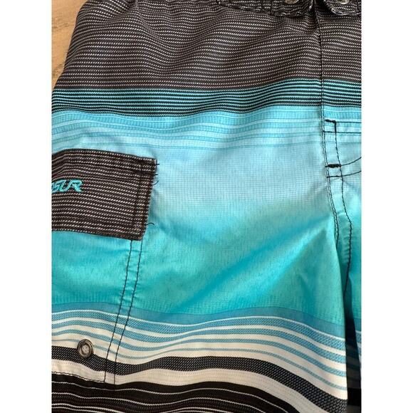 Zero Exposure Boys Blue and Black Lined Drawstring Swim Shorts Size 6 - Picture 7 of 9